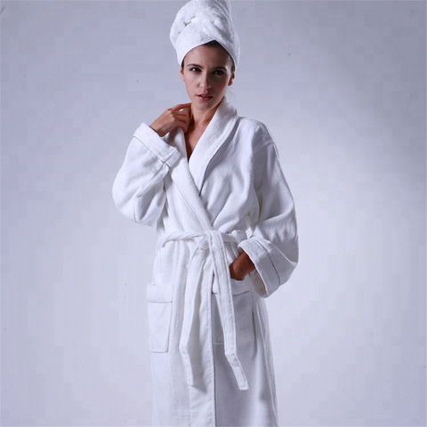 Luxusní Měkká a hladká Pure White 100% bavlna Bath Robe Hotel Spa