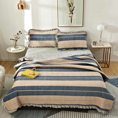 Luxusní přehoz přes postel praný v plné velikosti Velbloudí a ocelově modrá na jaro a léto